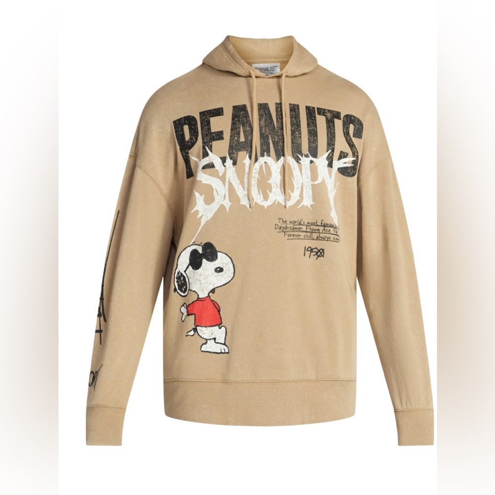 Peanuts Snoopy Graphic Hoodie Men’s Large Metro Camel Relaxed Pullover Fleece